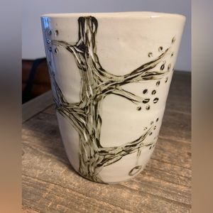 4 / 20$ SALE Art Pottery Vase with tree swing . Unique Triangle Shape. Signed
